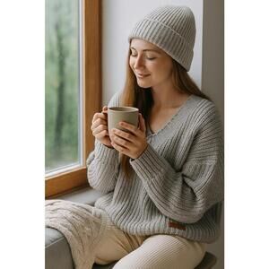Cozy Oversized V-Neck Knit Sweater for Women